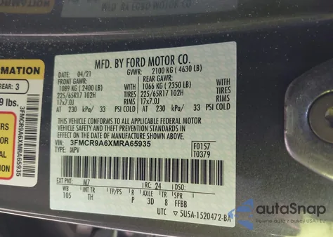 2021 Ford Bronco Sport from USA, damaged, VIN 3FMCR9A6XMRA65935